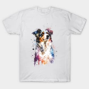 Rainbow Miniature American Shepherd Watercolor Art T-Shirt